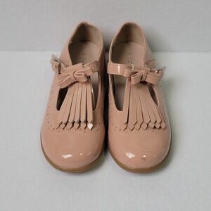 Tu Kids Blush Pink Patent T-Strap Mary Janes Kiltie Fringe Bow Shoes Size 12